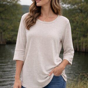 Jane & Delaney Women's 3/4 Length Casual Shirt S Beige W/Metal Buttons At Sleeve